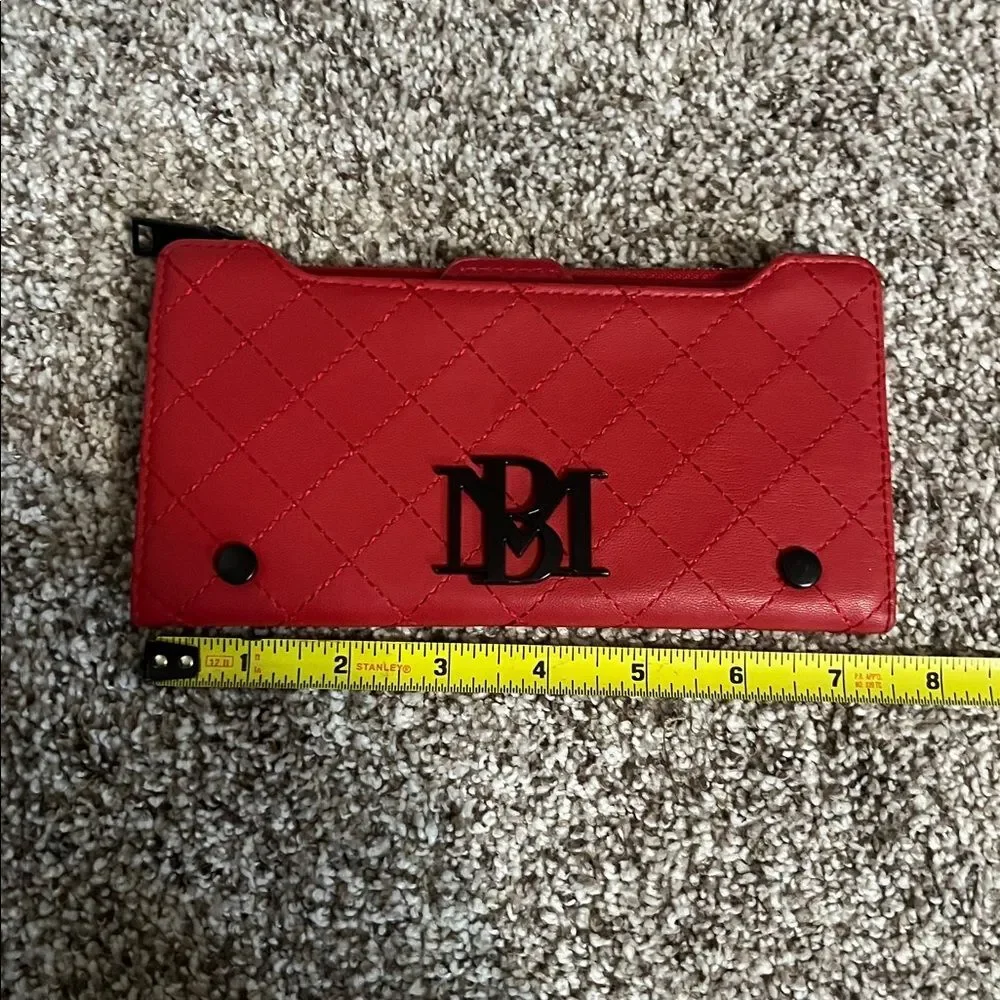 Badgley Mischka Red Quilted Vegan Leather Bifold Wallet with Extra Card Insert